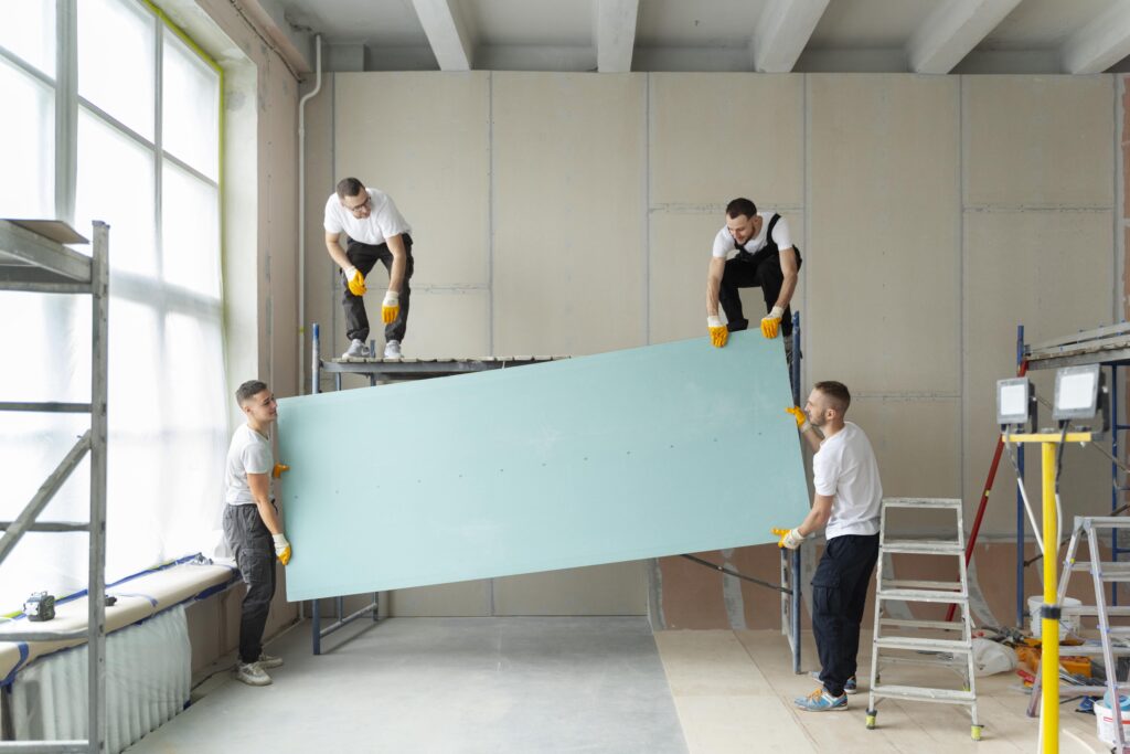 Partition wall installation in progress